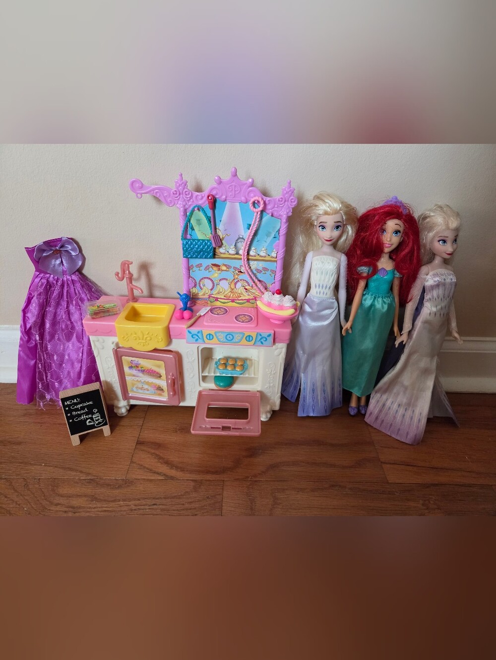 Disneys Bells Royal Kitchen Accessories & 3 Disney Dolls